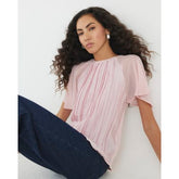Pink Short Sleeve Pleated Hybrid T-shirt