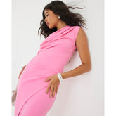 Pink Short Sleeve Ruched Midi Dress