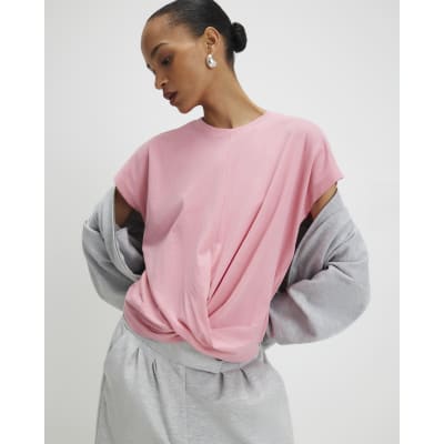 Pink Short Sleeve Twist Front T-shirt