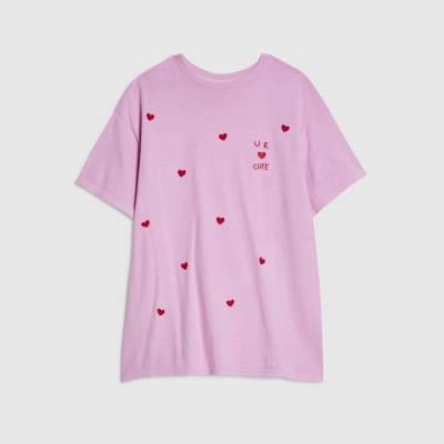 Pink Short Sleeve Ur Cute Embroidered T-shirt