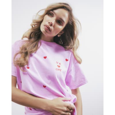 Pink Short Sleeve Ur Cute Embroidered T-shirt