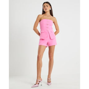 Pink Sleeveless Bow Detail Bandeau Waistcoat