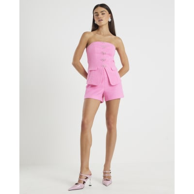 Pink Sleeveless Bow Detail Bandeau Waistcoat