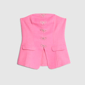 Pink Sleeveless Bow Detail Bandeau Waistcoat