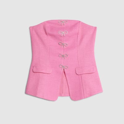 Pink Sleeveless Bow Detail Bandeau Waistcoat