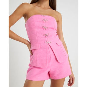 Pink Sleeveless Bow Detail Bandeau Waistcoat