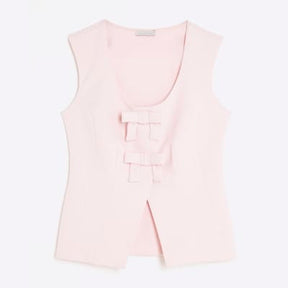 Pink Sleeveless Bow Top