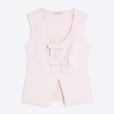 Pink Sleeveless Bow Top