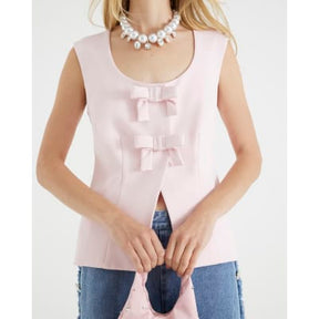 Pink Sleeveless Bow Top