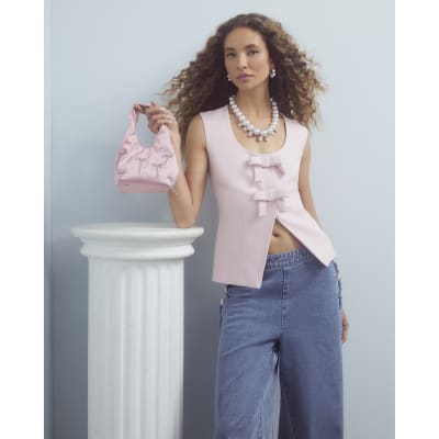 Pink Sleeveless Bow Top