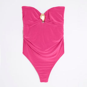 Pink Sleeveless Gold Trim Bandeau Bodysuit