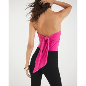 Pink Sleeveless Gold Trim Bandeau Bodysuit