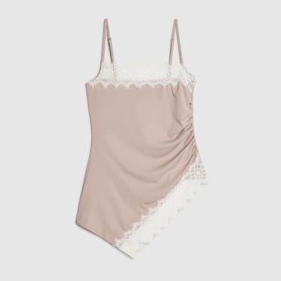 Pink Sleeveless Lace Trim Cami Top