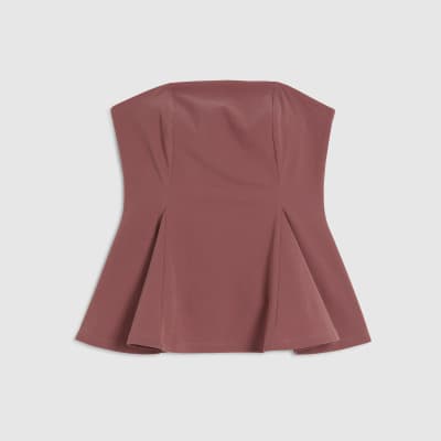 Pink Sleeveless Peplum Bandeau Top