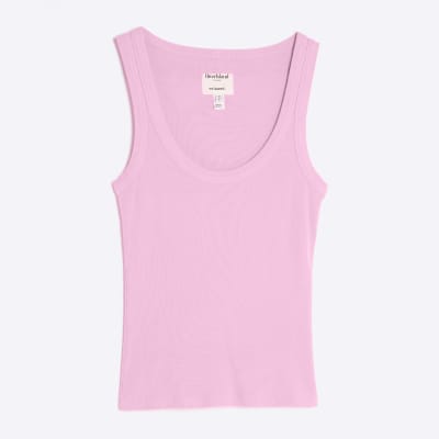 Pink Sleeveless Ribbed Tank Top