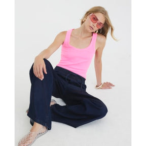 Pink Sleeveless Ribbed Tank Top