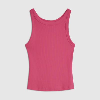 Pink Sleeveless Ribbed Tank Top