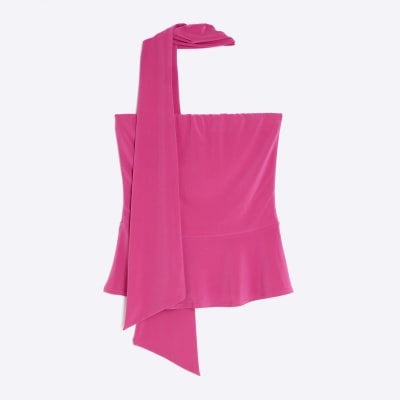 Pink Sleeveless Scarf Neck Bandeau Top