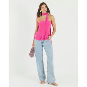 Pink Sleeveless Scarf Neck Bandeau Top