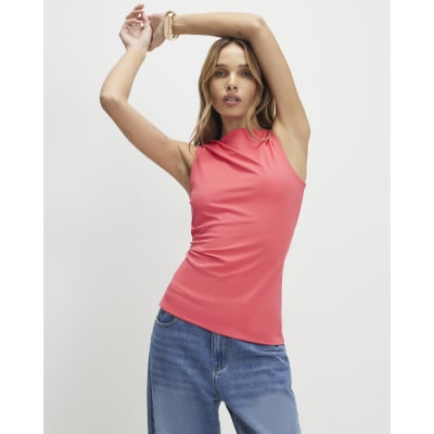 Pink Sleeveless Slash Neck Top