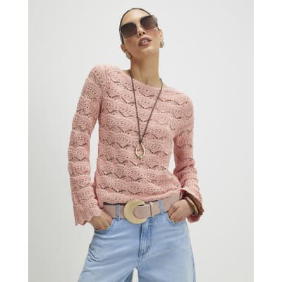 Pink Stitch Boat Neck Jumper