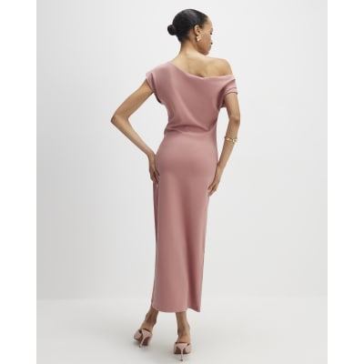 Pink Stretch Draped Midi Dress