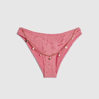 Pink Textured Shell Chain Bikini Briefs