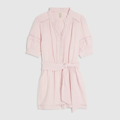 Pink Textured Tie Waist Playsuit
