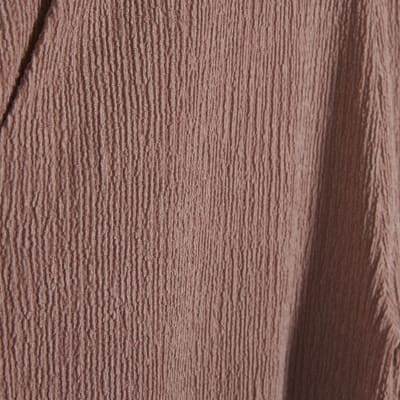 Pink Textured Wide Leg Trousers