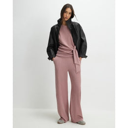 Pink Textured Wide Leg Trousers