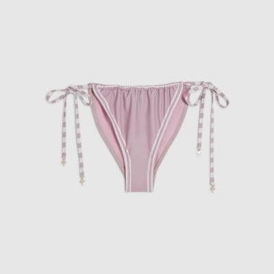 Pink Tie Side Colour Block Bikini Bottoms