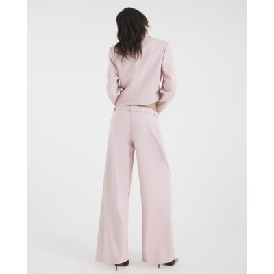 Pink Tie Waist Wide Leg Trousers