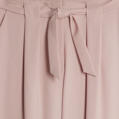Pink Tie Waist Wide Leg Trousers
