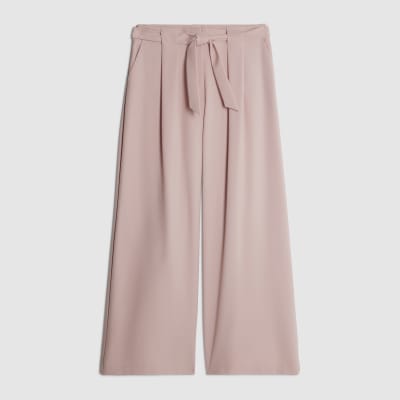 Pink Tie Waist Wide Leg Trousers