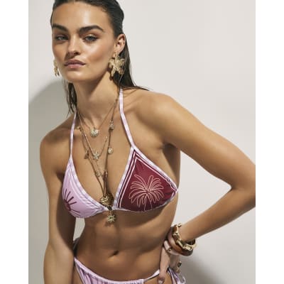 Pink Triangle Colour Block Bikini Top