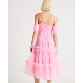 Pink Tulle ruffle midi Dress