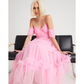 Pink Tulle ruffle midi Dress