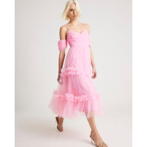 Pink Tulle ruffle midi Dress