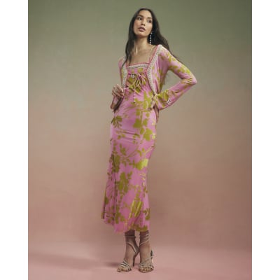 Pink Year Zero Floral Tie Front Cover Up