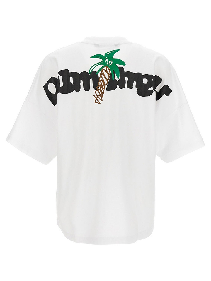 Palm Angels Sketchy Palm Tree Design Oversized Fit White T Shirt