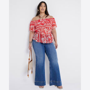 Plus blue high waisted flared jeans