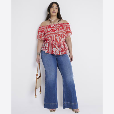 Plus blue high waisted flared jeans