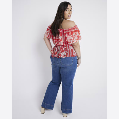 Plus blue high waisted flared jeans