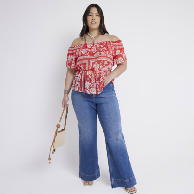 Plus blue high waisted flared jeans