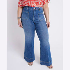 Plus blue high waisted flared jeans