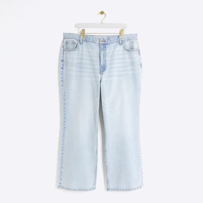 Plus blue high waisted relaxed straight jeans