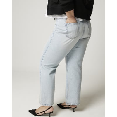 Plus blue high waisted relaxed straight jeans