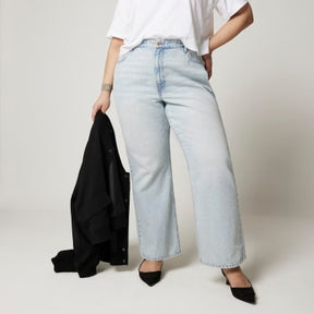 Plus blue high waisted relaxed straight jeans