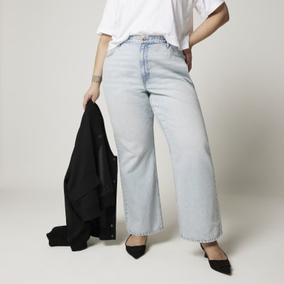 Plus blue high waisted relaxed straight jeans