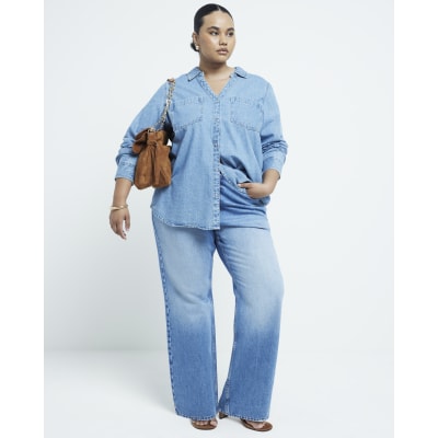 Plus blue high waisted straight leg jeans